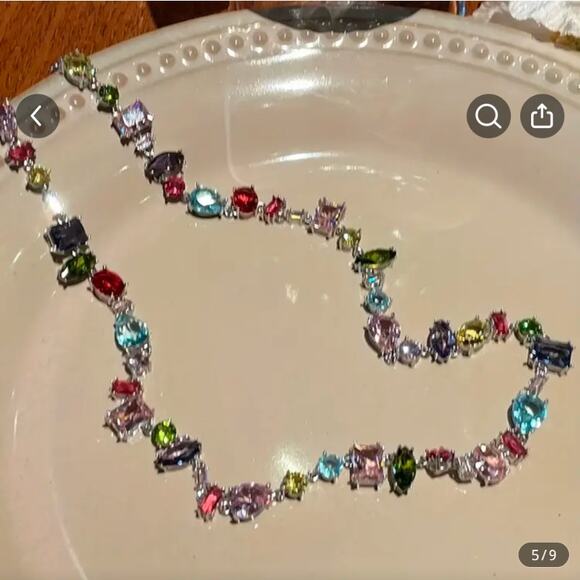 EXQUISITE MULTI-COLOR STONE, RANDOM SHAPE STERLING SILVERPLATE NECKLACE! - Picture 1 of 6